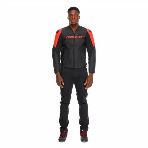 RACING 5 LEATHER JACKET | BLACK BLACK RED-FLUO | DAINESE