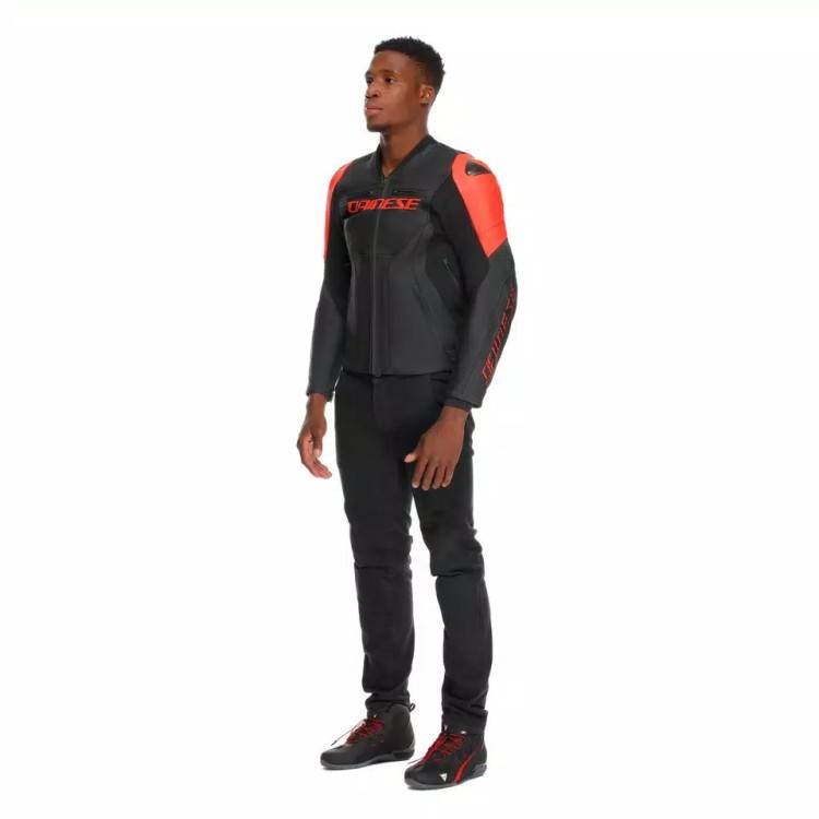 RACING 5 LEATHER JACKET | BLACK BLACK RED-FLUO | DAINESE