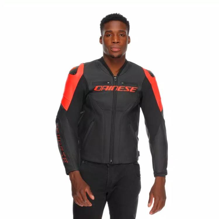 RACING 5 LEATHER JACKET | BLACK BLACK RED-FLUO | DAINESE