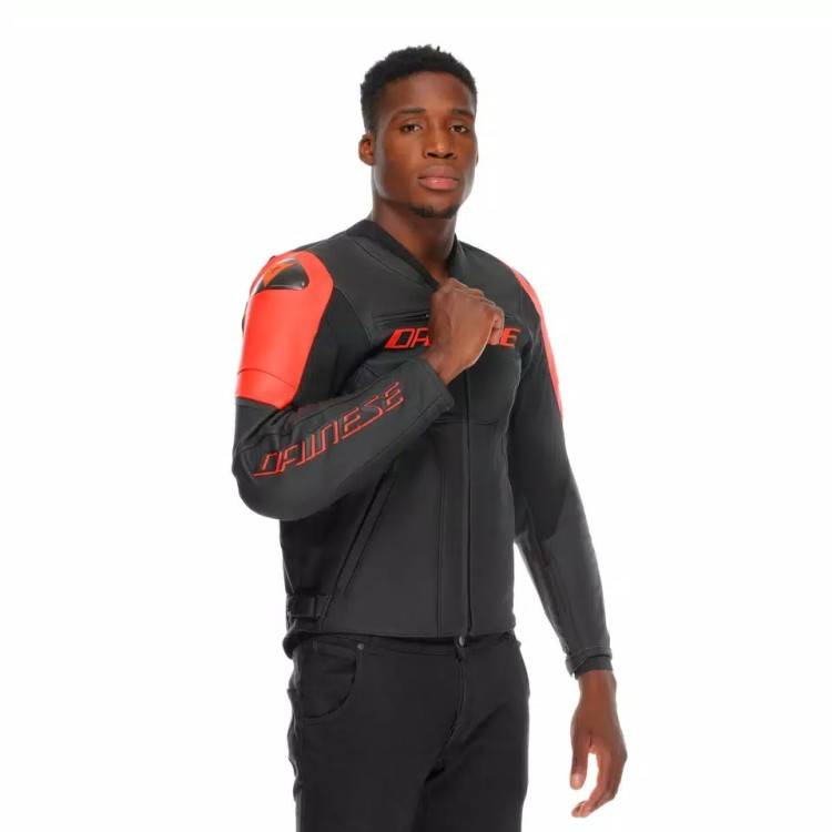 RACING 5 LEATHER JACKET | BLACK BLACK RED-FLUO | DAINESE