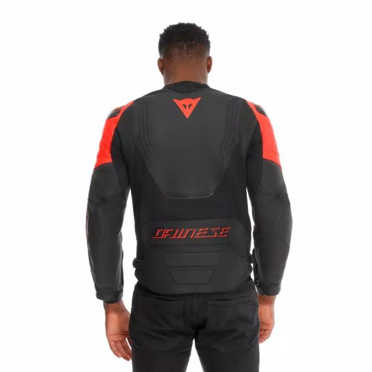 RACING 5 LEATHER JACKET | BLACK BLACK RED-FLUO | DAINESE