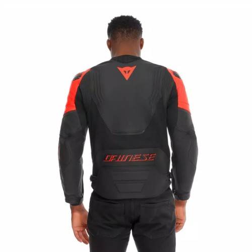 RACING 5 LEATHER JACKET | BLACK BLACK RED-FLUO | DAINESE