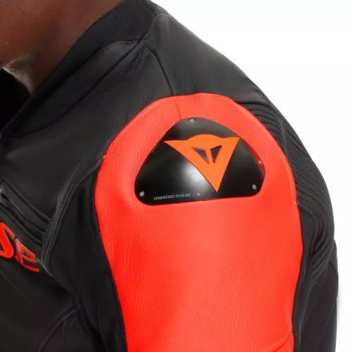 RACING 5 LEATHER JACKET | BLACK BLACK RED-FLUO | DAINESE