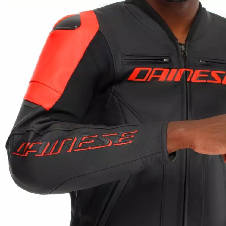 RACING 5 LEATHER JACKET | BLACK BLACK RED-FLUO | DAINESE