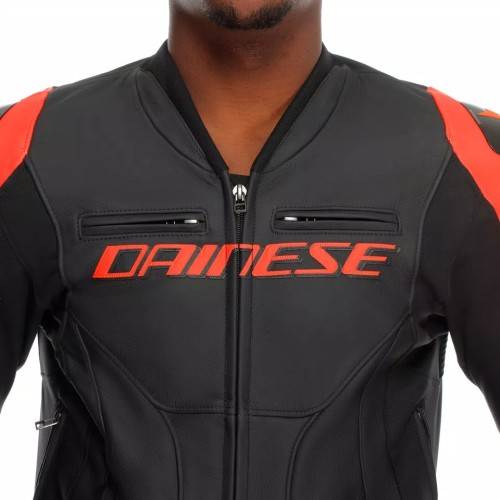 RACING 5 LEATHER JACKET | BLACK BLACK RED-FLUO | DAINESE