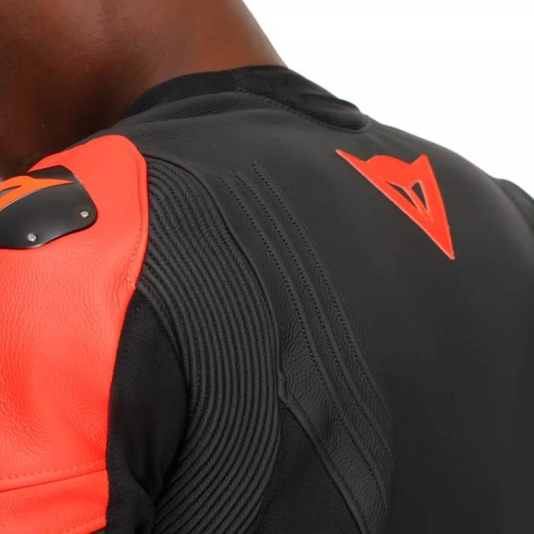 RACING 5 LEATHER JACKET | BLACK BLACK RED-FLUO | DAINESE