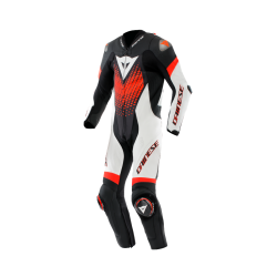 TUTA LAGUNA SECA 6 PERF 1PC LEATHER SUIT | BLACK WHITE RED-FLUO | DAINESE