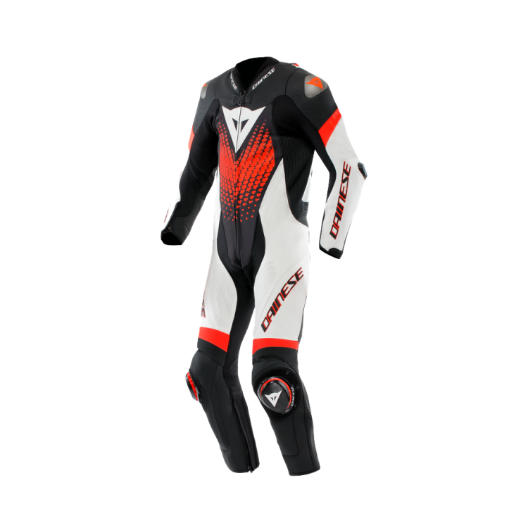 TUTA LAGUNA SECA 6 PERF 1PC LEATHER SUIT | BLACK WHITE RED-FLUO | DAINESE