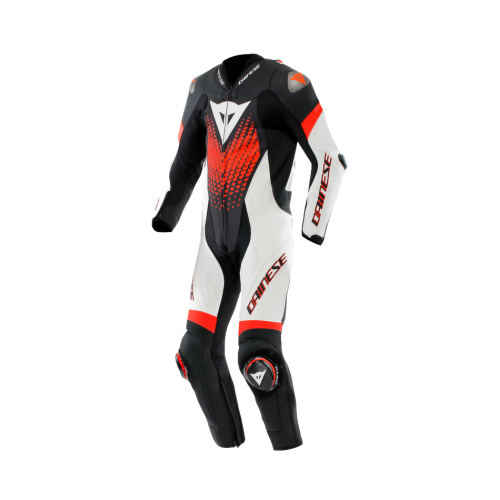 TUTA LAGUNA SECA 6 PERF 1PC LEATHER SUIT | BLACK WHITE RED-FLUO | DAINESE