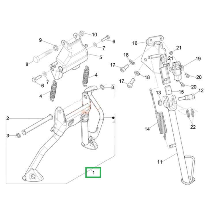 1C004396 | CAVALLETTO CENTRALE COMPLETO | PIAGGIO RICAMBI ORIGINALI