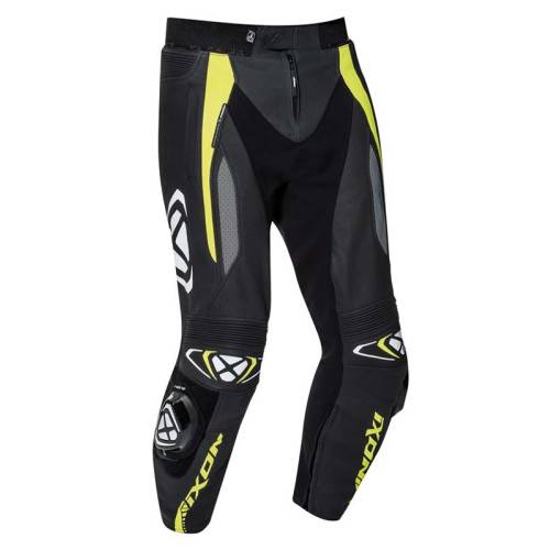 VORTEX 2 PT - PANTALONE PELLE UOMO NERO/GRIGIO/GIALLO VIVO IXON