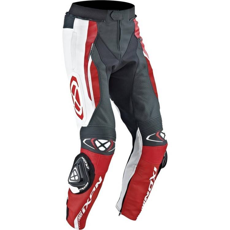 VORTEX PANT - PANTALONE PELLE UOMO NERO/BIANCO/ROSSO IXON