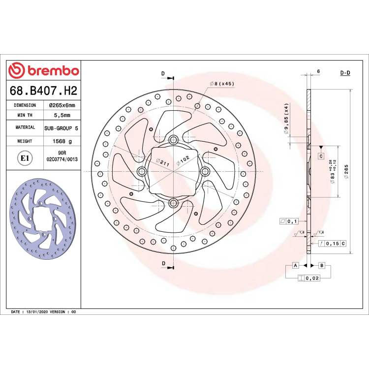 Disco Brembo 68B407H2