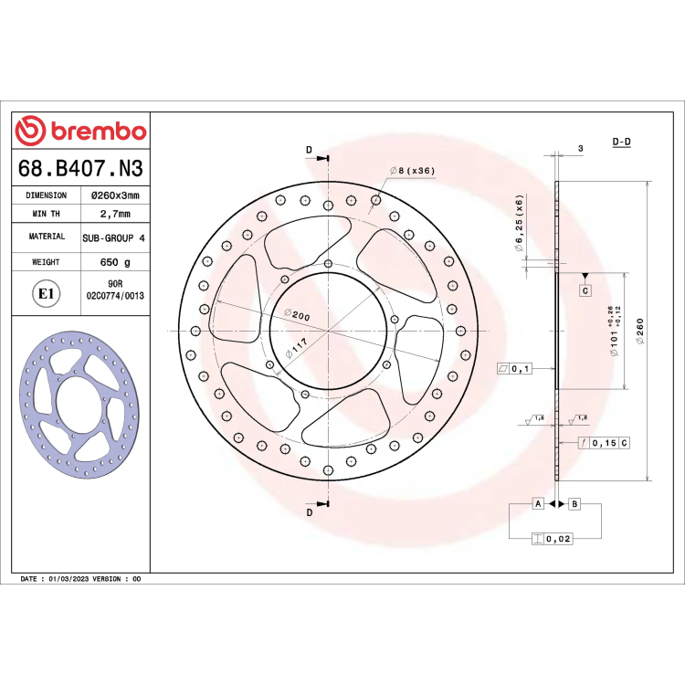 Disco Brembo 68B407N3