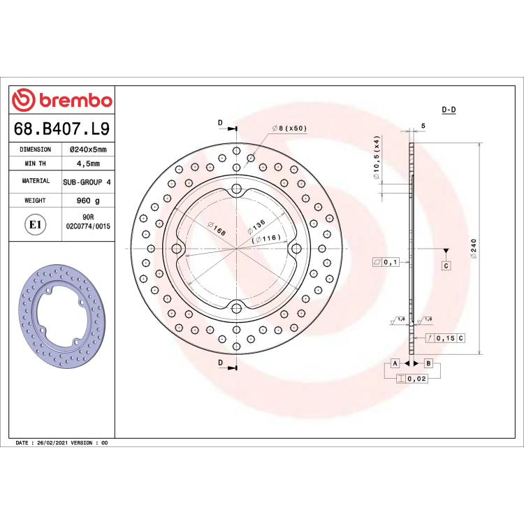 Disco Brembo 68B407L9