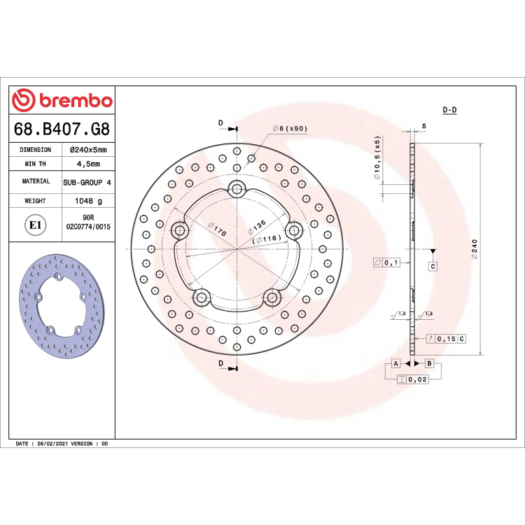 Disco Brembo 68B407G8