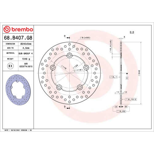 Disco Brembo 68B407G8
