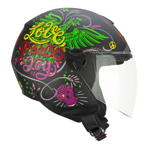 CASCO JET 167S FLO JOY NERO AZZURRO VERDE OPACO LUNGA | CGM