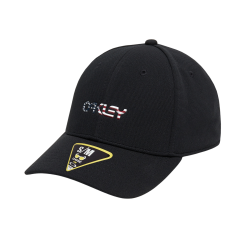 OAKLEY 6 PANEL STRETCH METALLIC HAT L/XL BLACK/AMERICAN FLAG