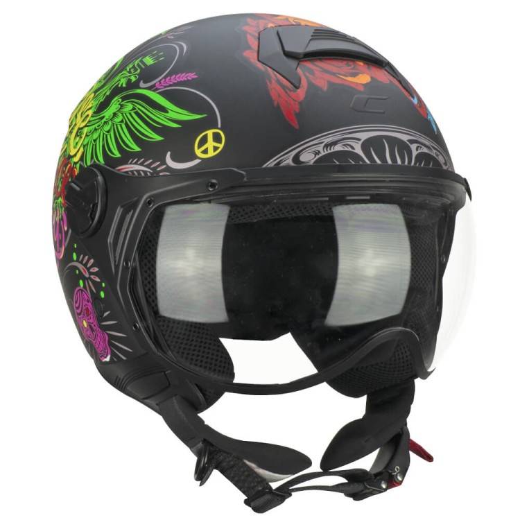 CASCO JET 167S FLO JOY NERO AZZURRO VERDE OPACO SAGOMATA | CGM