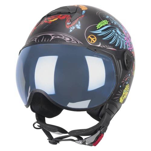 CASCO JET 167S FLO JOY NERO AZZURRO VERDE OPACO SAGOMATA | CGM