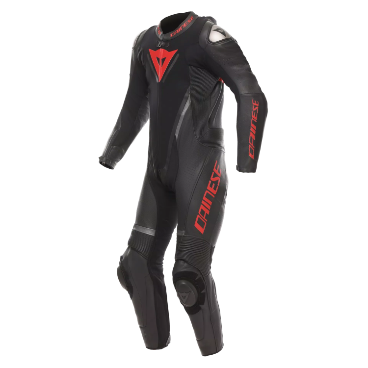 DEMON SPRINT PERF 1PC LEATHER SUIT BLACK BLACK RED-LAVA |DAINESE
