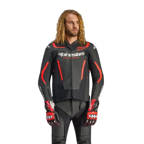 GIACCA MOTO ALPINESTARS GP FORCE V2 LEATHER JACKET BLACK RED FLUO | ALPINESTARS
