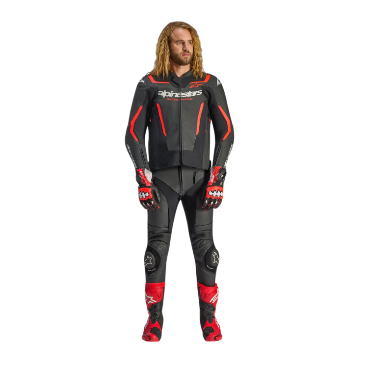 GIACCA MOTO ALPINESTARS GP FORCE V2 LEATHER JACKET BLACK RED FLUO | ALPINESTARS