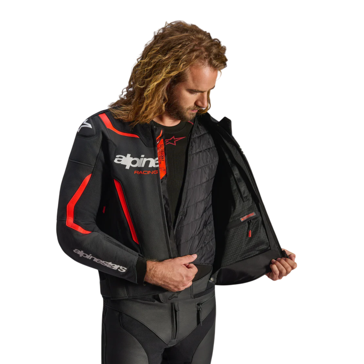 GIACCA MOTO ALPINESTARS GP FORCE V2 LEATHER JACKET BLACK RED FLUO | ALPINESTARS
