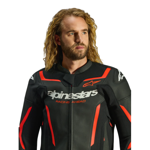 GIACCA MOTO ALPINESTARS GP FORCE V2 LEATHER JACKET BLACK RED FLUO | ALPINESTARS