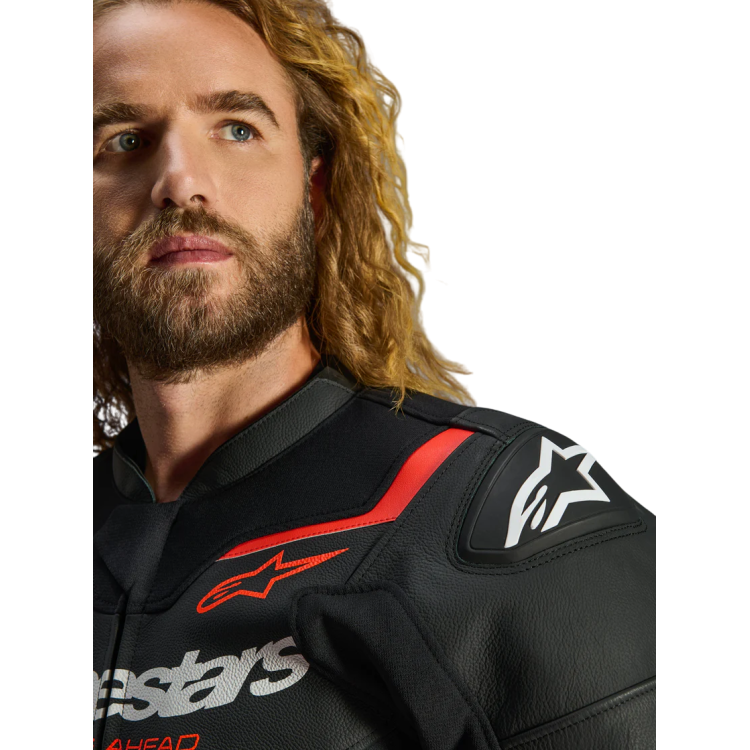 GIACCA MOTO ALPINESTARS GP FORCE V2 LEATHER JACKET BLACK RED FLUO | ALPINESTARS