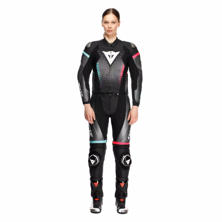 TUTA IN PELLE FULMINEA 2PCS LEATHER SUIT  BLACK ANTHRACITE WHITE | DAINESE