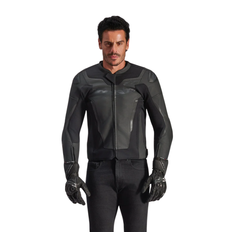 GP FORCE V2 LEATHER JACKET BLACK BLACK | ALPINESTARS