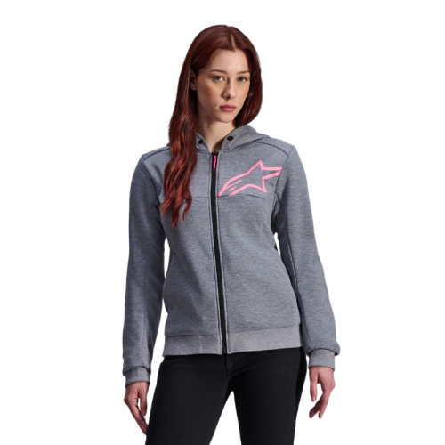 STELLA CHROME V2 SPORT HOODIE GRAY HEATHER PINK FLUO  | ALPINESTARS
