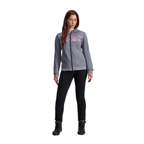 STELLA CHROME V2 SPORT HOODIE GRAY HEATHER PINK FLUO  | ALPINESTARS