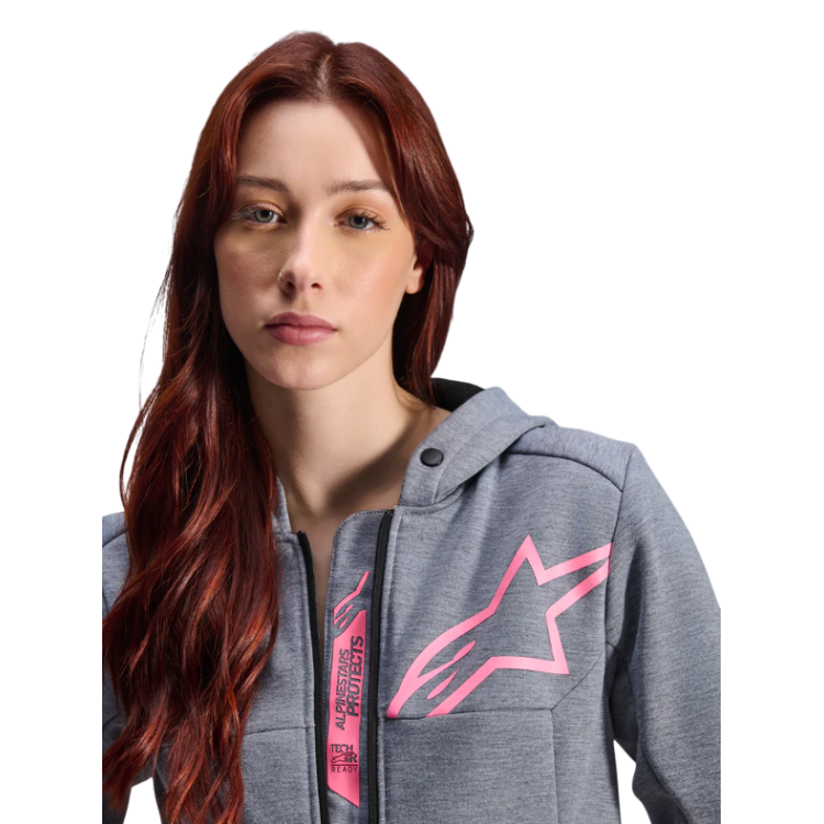 STELLA CHROME V2 SPORT HOODIE GRAY HEATHER PINK FLUO  | ALPINESTARS