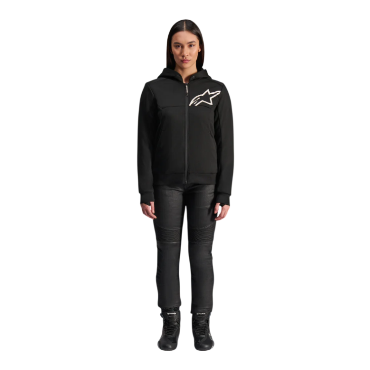 STELLA CHROME V2 SPORT HOODIE BLACK WHITE  | ALPINESTARS