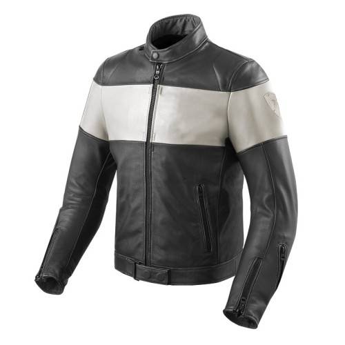 GIACCA MOTO IN PELLE NOVA VINTAGE NERO BIANCO REV'IT