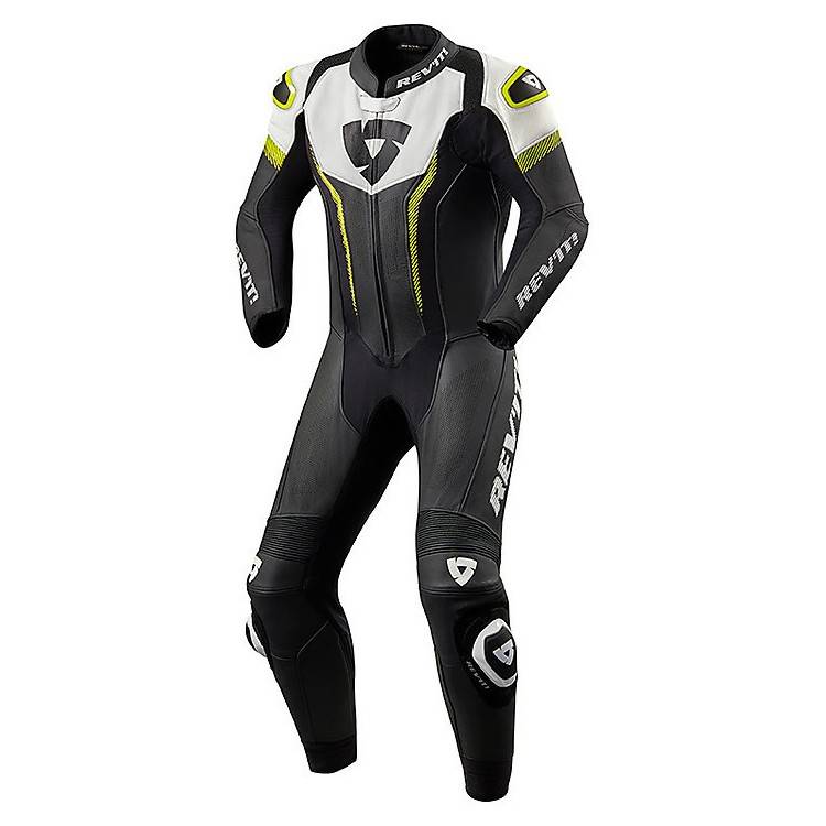 Tuta Intera in Pelle Prof. ARGON Nero Giallo Neon | Rev'It